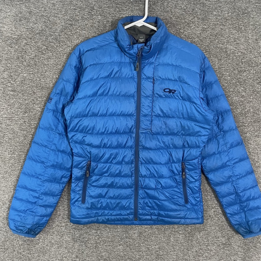 Outdoor Research Jacket Mens Small Blue Transcendent Down Puffer Lightweight Zip